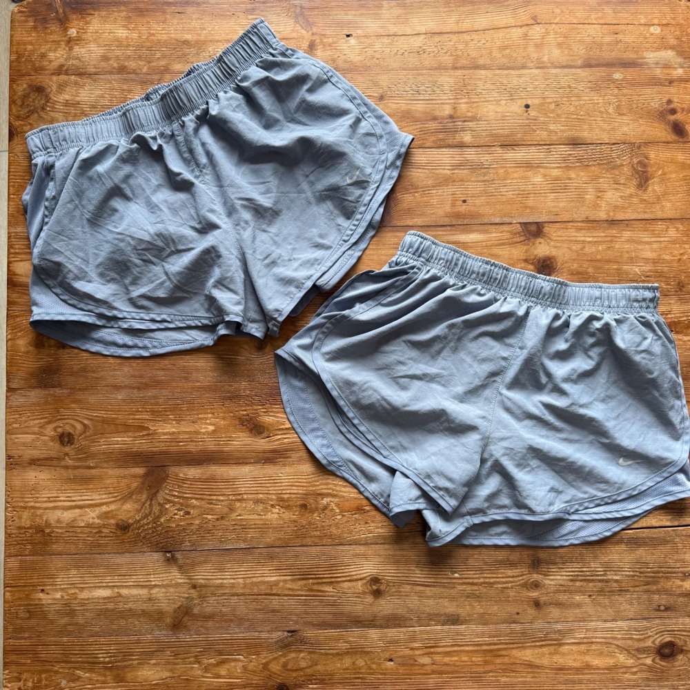 2 Nike Dri-FIT Running Shorts Blue Gray Mesh Inset Women's Large 3" Inseam EUC